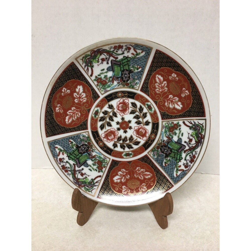 Vintage  Japanese  6.25” Blue Red Green Gold Decorative Plate